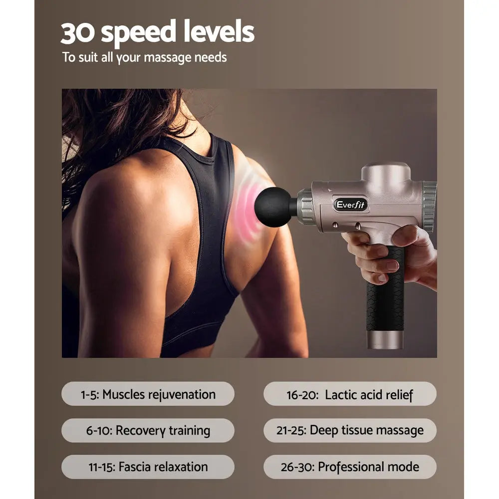 Everfit Massage Gun 30 Speed 6 Heads Vibration Muscle Massager Chargeable Gold Wholesale Hub