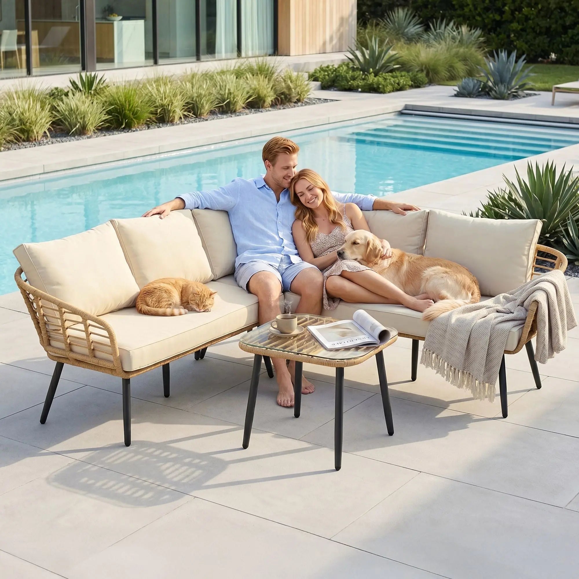 Gardeon 4-Piece Modular Outdoor Sofa Set with Cushions 5 Seater Rattan Furniture Wholesale Hub