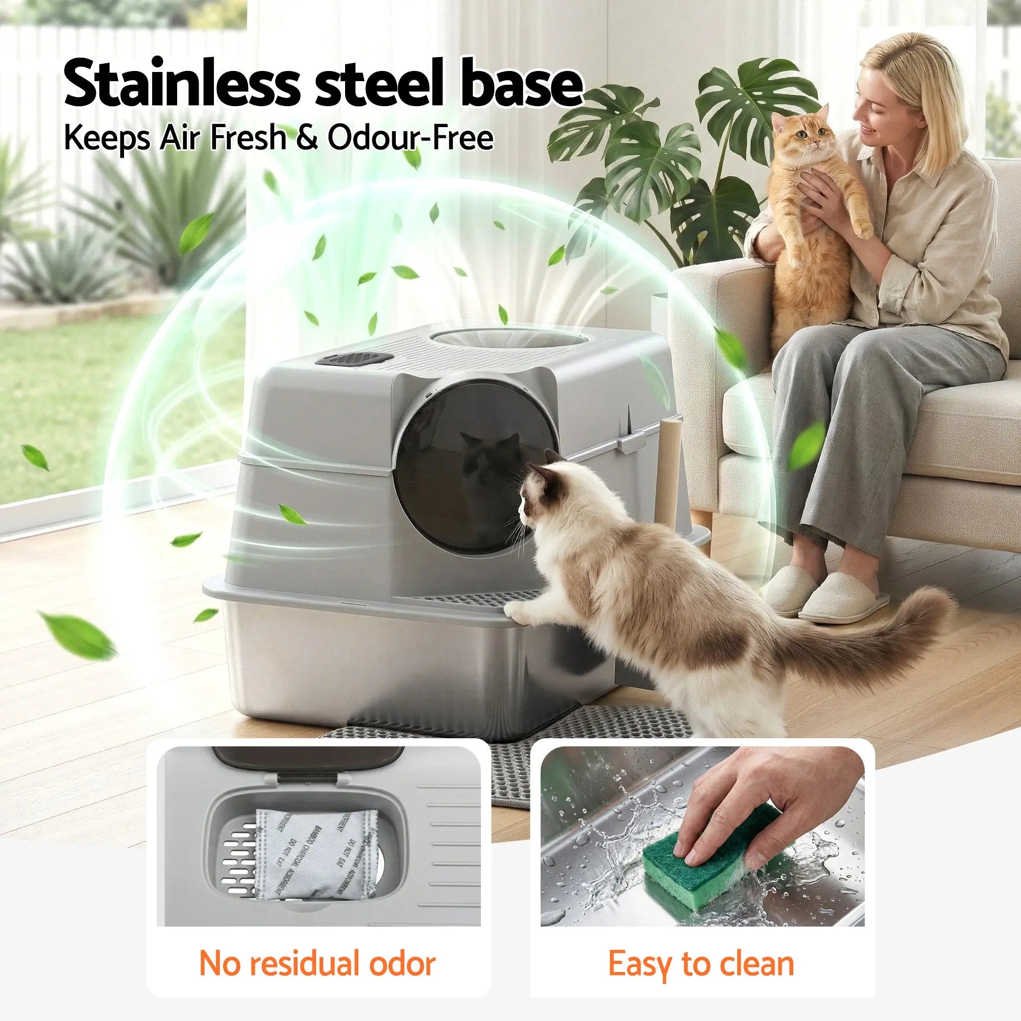 i.Pet Cat Litter Box Large Stainless Steel High Sided Pet Toilet Odour Control Wholesale Hub