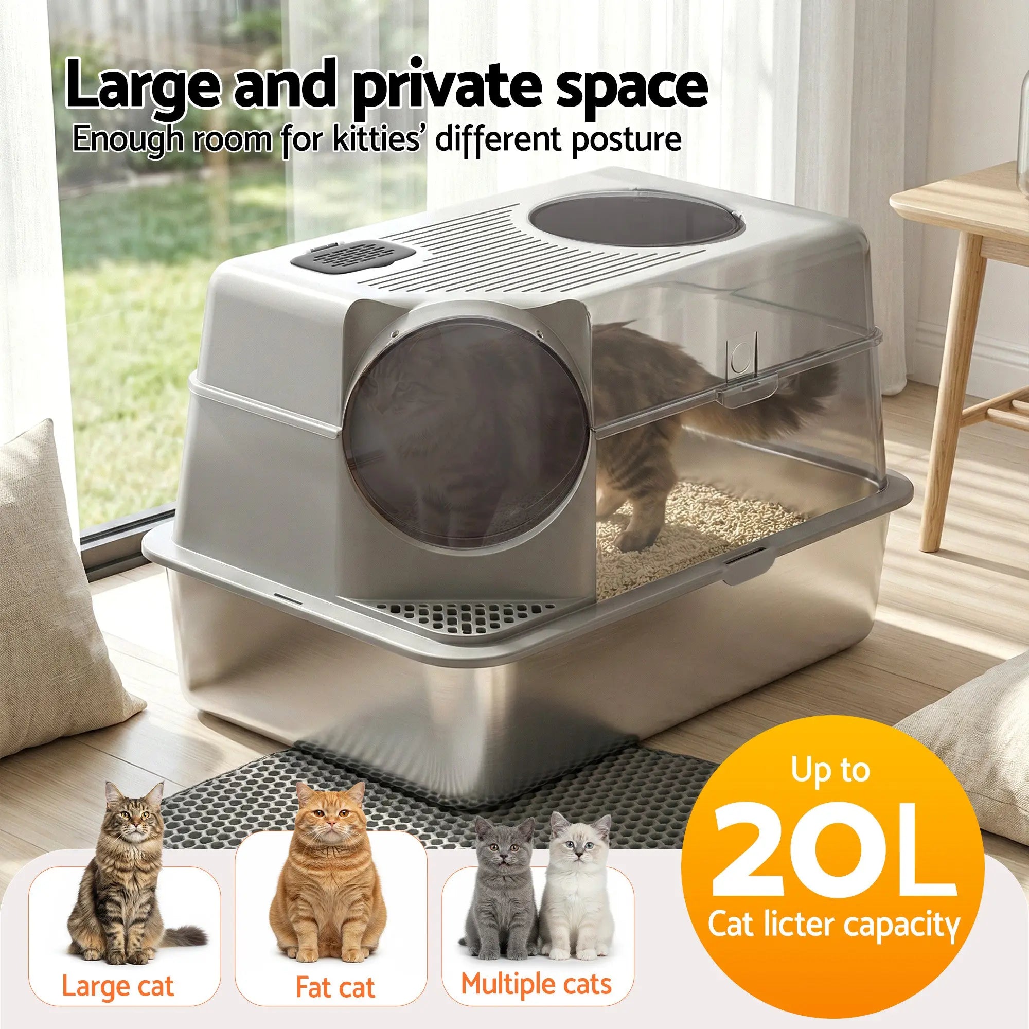 i.Pet Cat Litter Box Large Stainless Steel High Sided Pet Toilet Odour Control Wholesale Hub