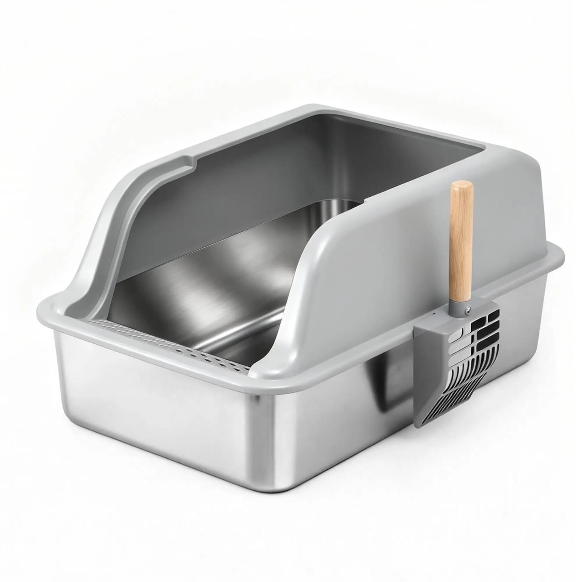 i.Pet Cat Litter Box Stainless Steel Large Semi-Enclosed Pet Kitty Toilet Grey Wholesale Hub