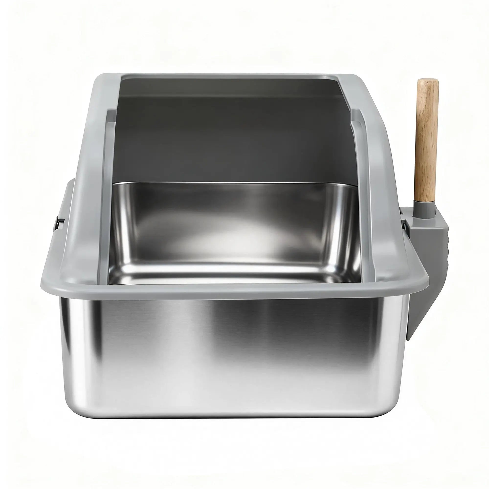 i.Pet Cat Litter Box Stainless Steel Large Semi-Enclosed Pet Kitty Toilet Grey Wholesale Hub