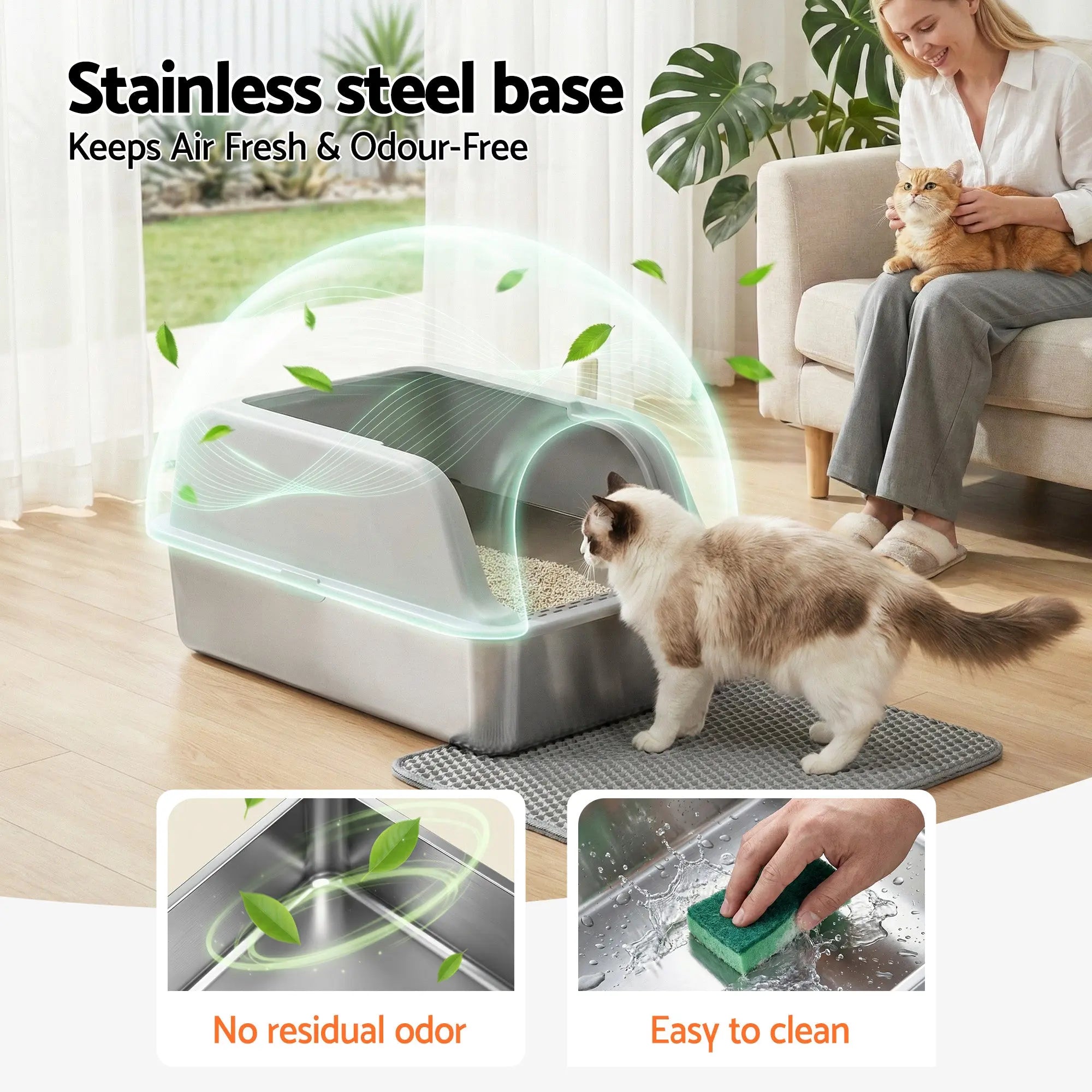 i.Pet Cat Litter Box Stainless Steel Large Semi-Enclosed Pet Kitty Toilet Grey Wholesale Hub