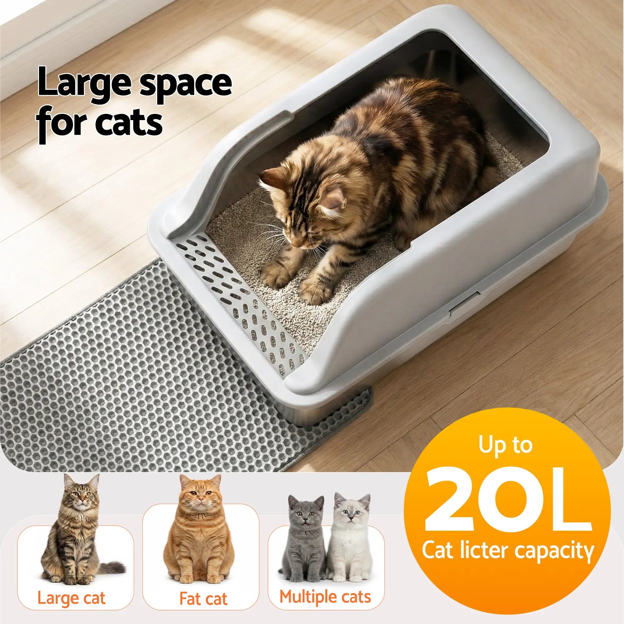 i.Pet Cat Litter Box Stainless Steel Large Semi-Enclosed Pet Kitty Toilet Grey Wholesale Hub