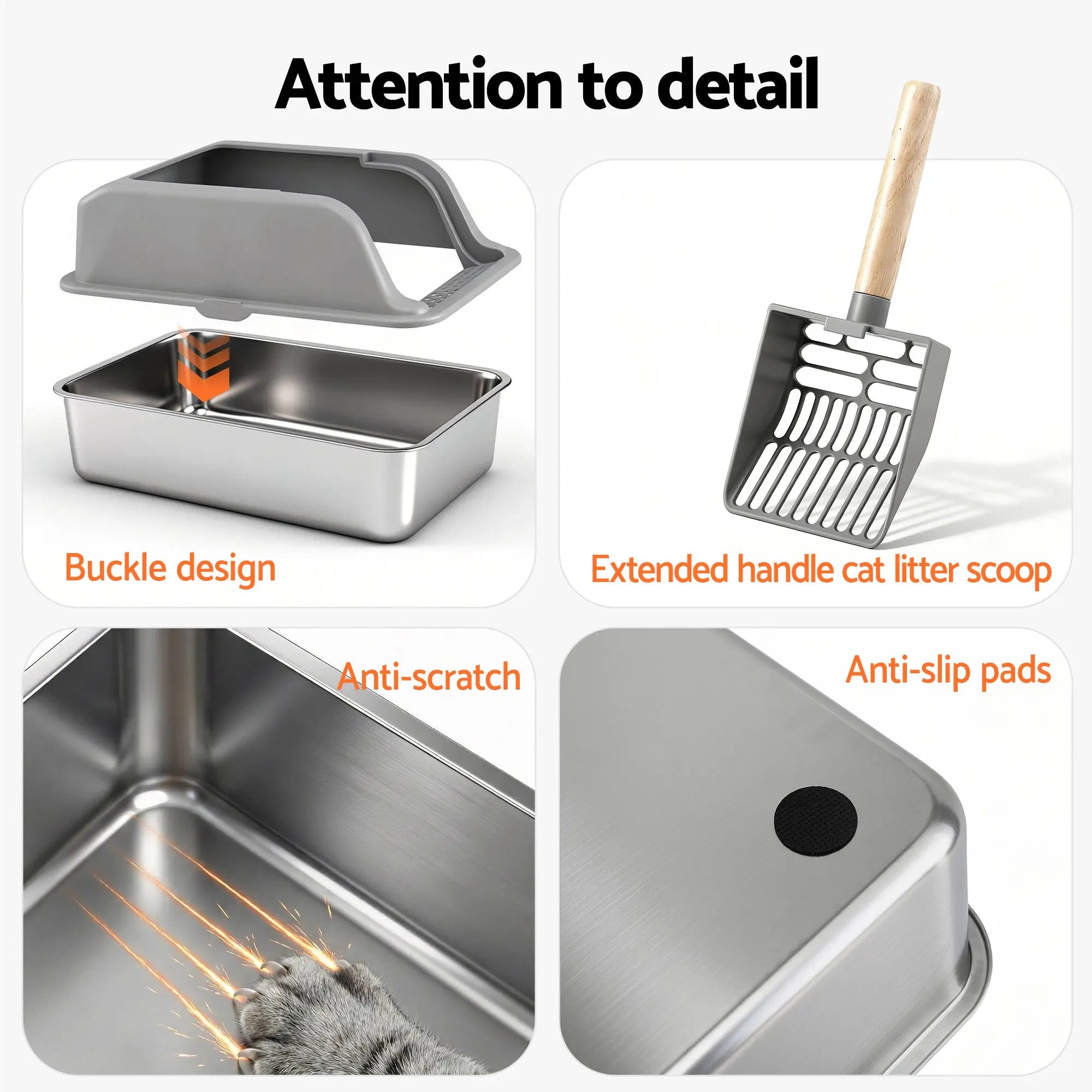 i.Pet Cat Litter Box Stainless Steel Large Semi-Enclosed Pet Kitty Toilet Grey Wholesale Hub