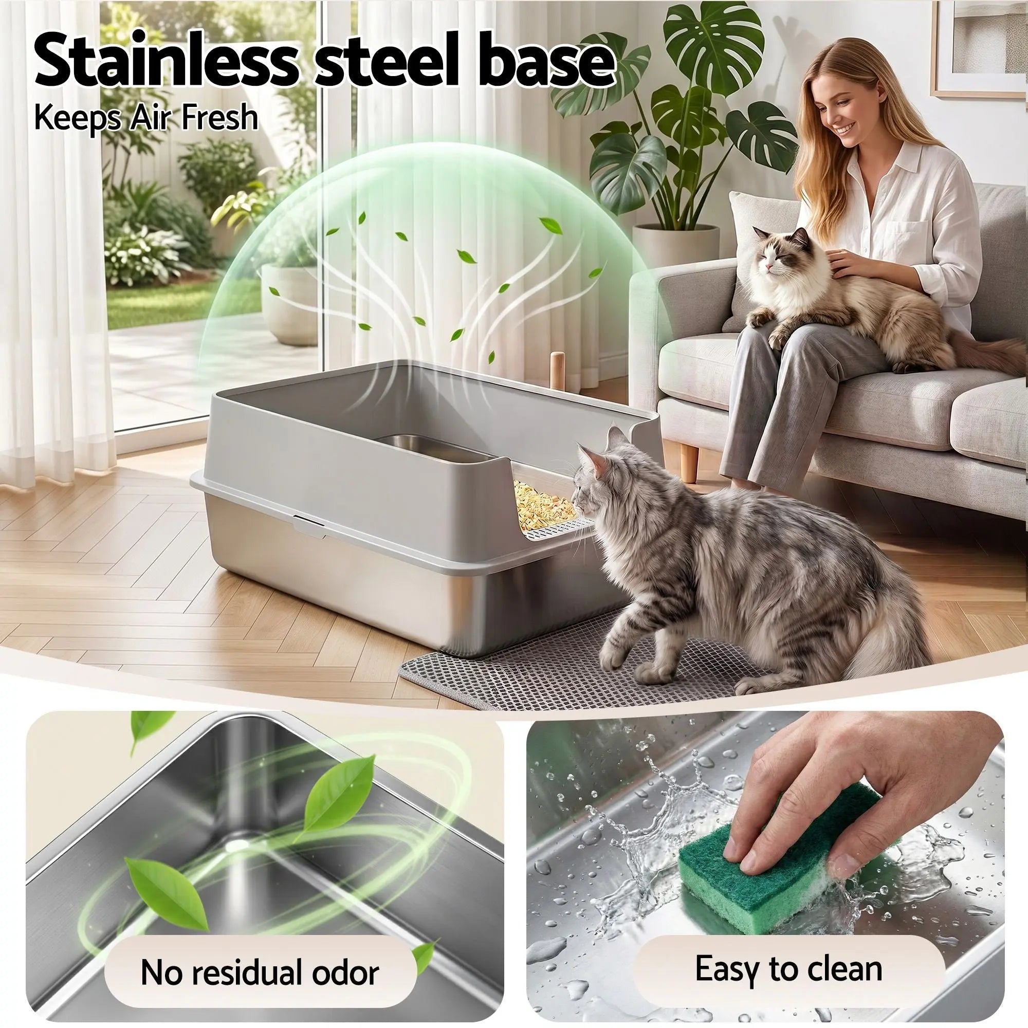 i.Pet XXL Cat Litter Box Stainless Steel Jumbo Semi-Enclosed Pet Kitty Toilet Grey Wholesale Hub