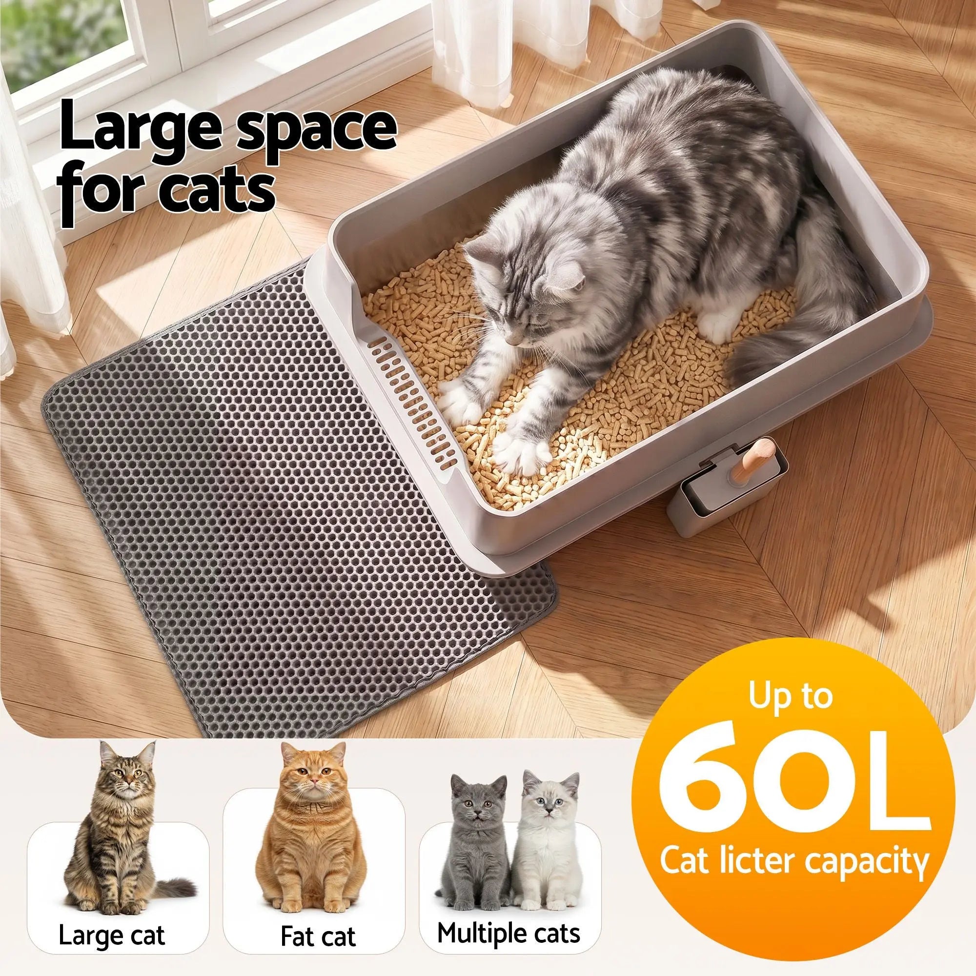 i.Pet XXL Cat Litter Box Stainless Steel Jumbo Semi-Enclosed Pet Kitty Toilet Grey Wholesale Hub
