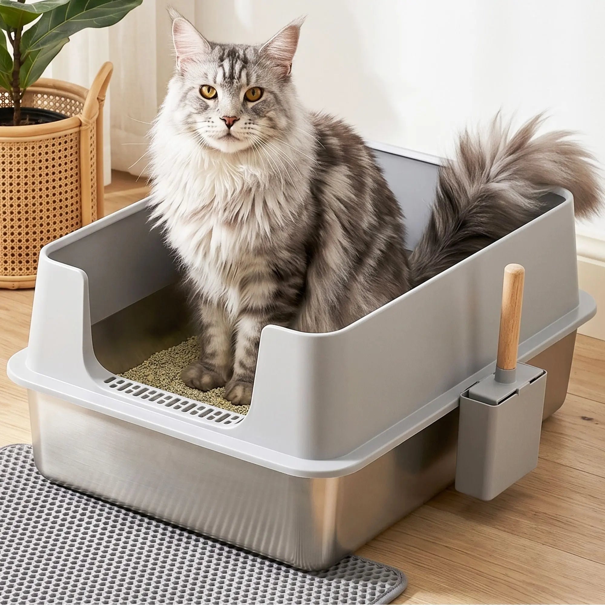 i.Pet XXL Cat Litter Box Stainless Steel Jumbo Semi-Enclosed Pet Kitty Toilet Grey Wholesale Hub