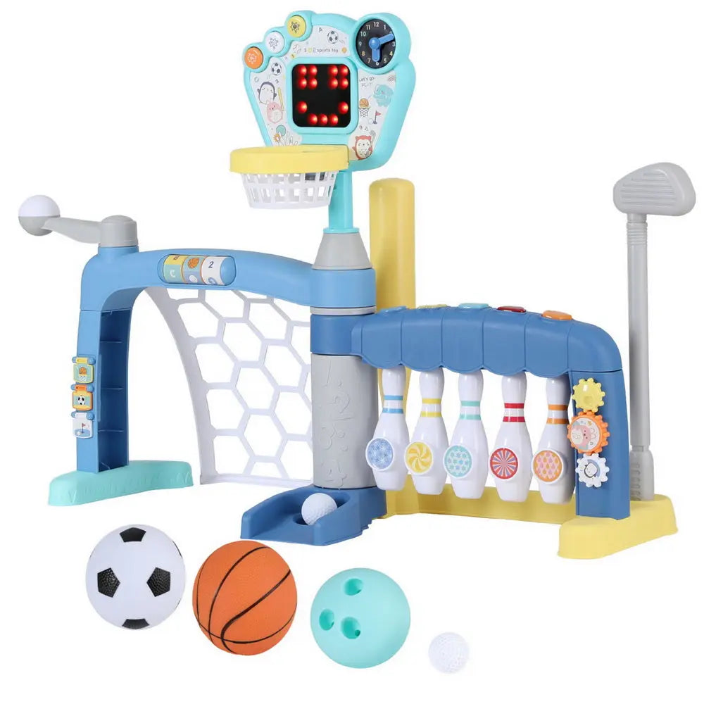 Keezi Kids Basketball Hoop Stand Bowling Baseball Golf Game Sports Toys Set Blue Wholesale Hub