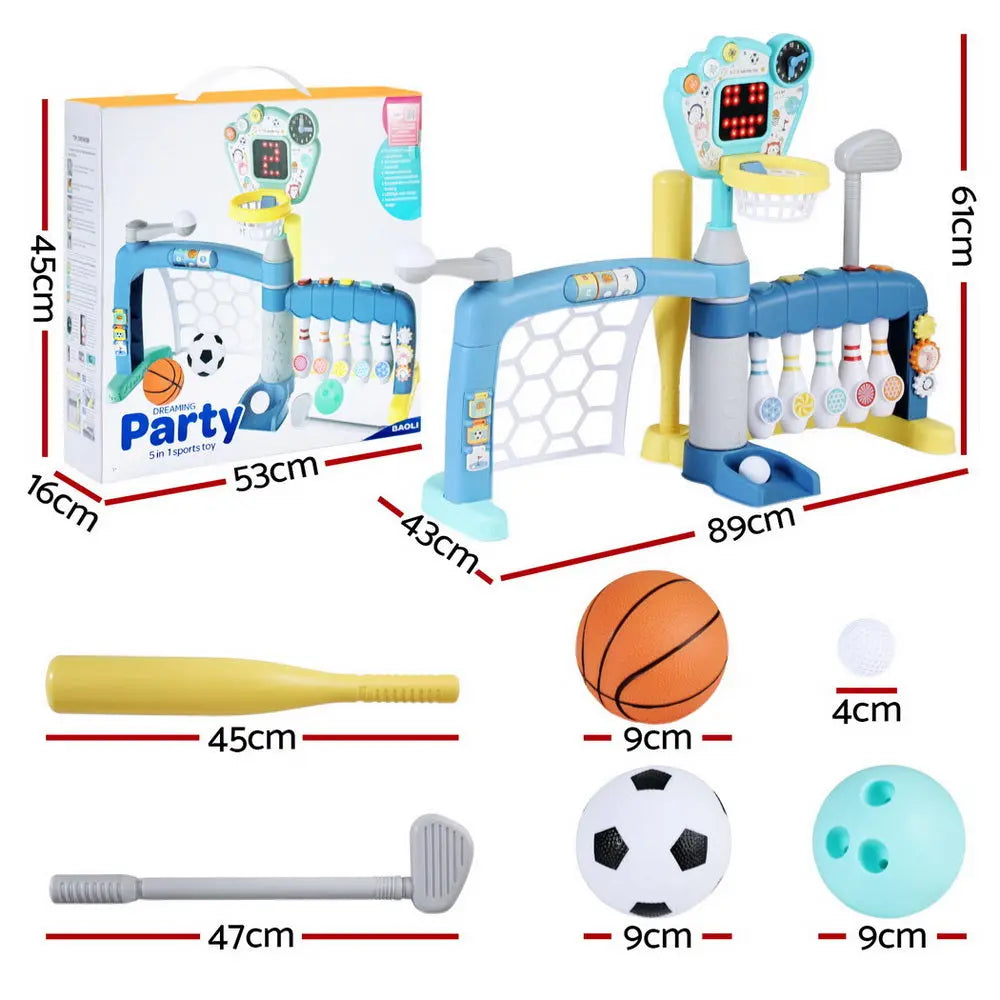 Keezi Kids Basketball Hoop Stand Bowling Baseball Golf Game Sports Toys Set Blue Wholesale Hub