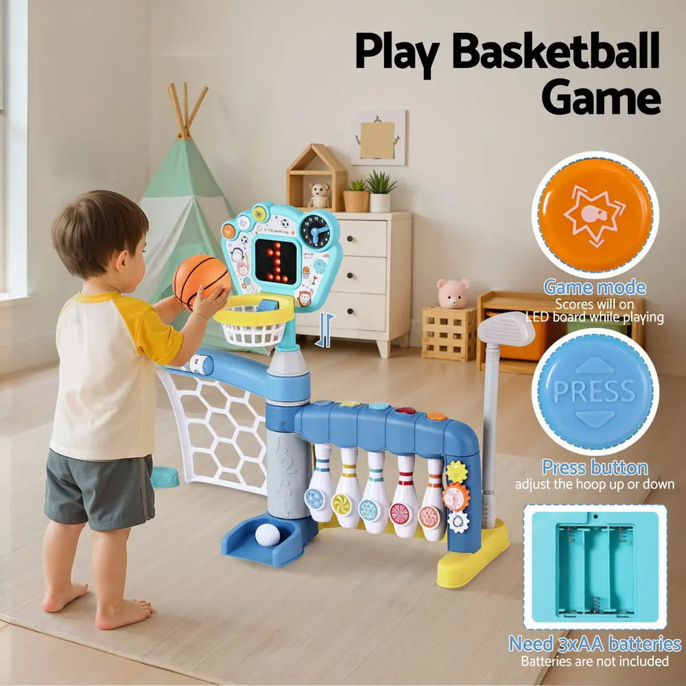 Keezi Kids Basketball Hoop Stand Bowling Baseball Golf Game Sports Toys Set Blue Wholesale Hub