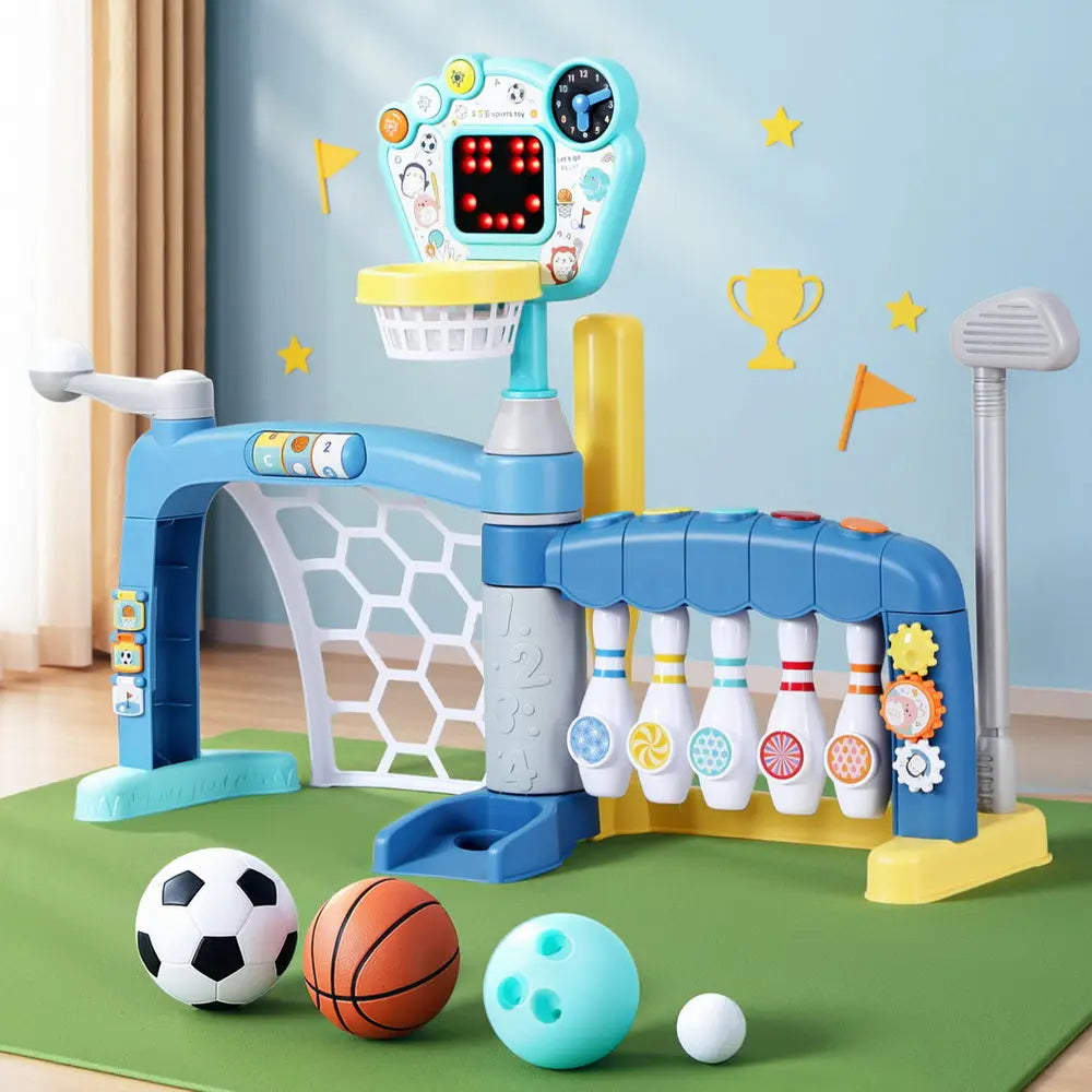 Keezi Kids Basketball Hoop Stand Bowling Baseball Golf Game Sports Toys Set Blue Wholesale Hub