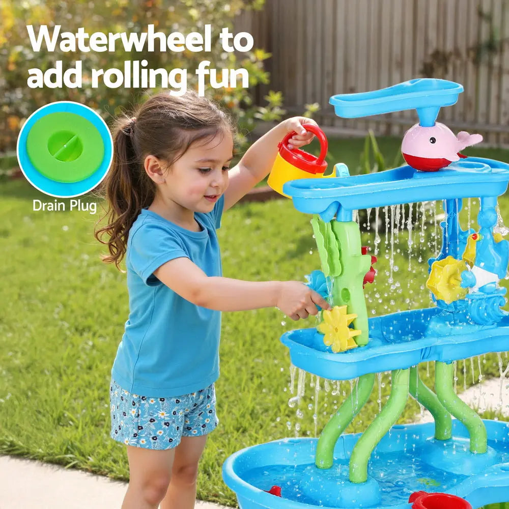 Keezi Kids Sand and Water Table 4-Tier Waterfall Sandpit Toys Beach Shovel Wholesale Hub