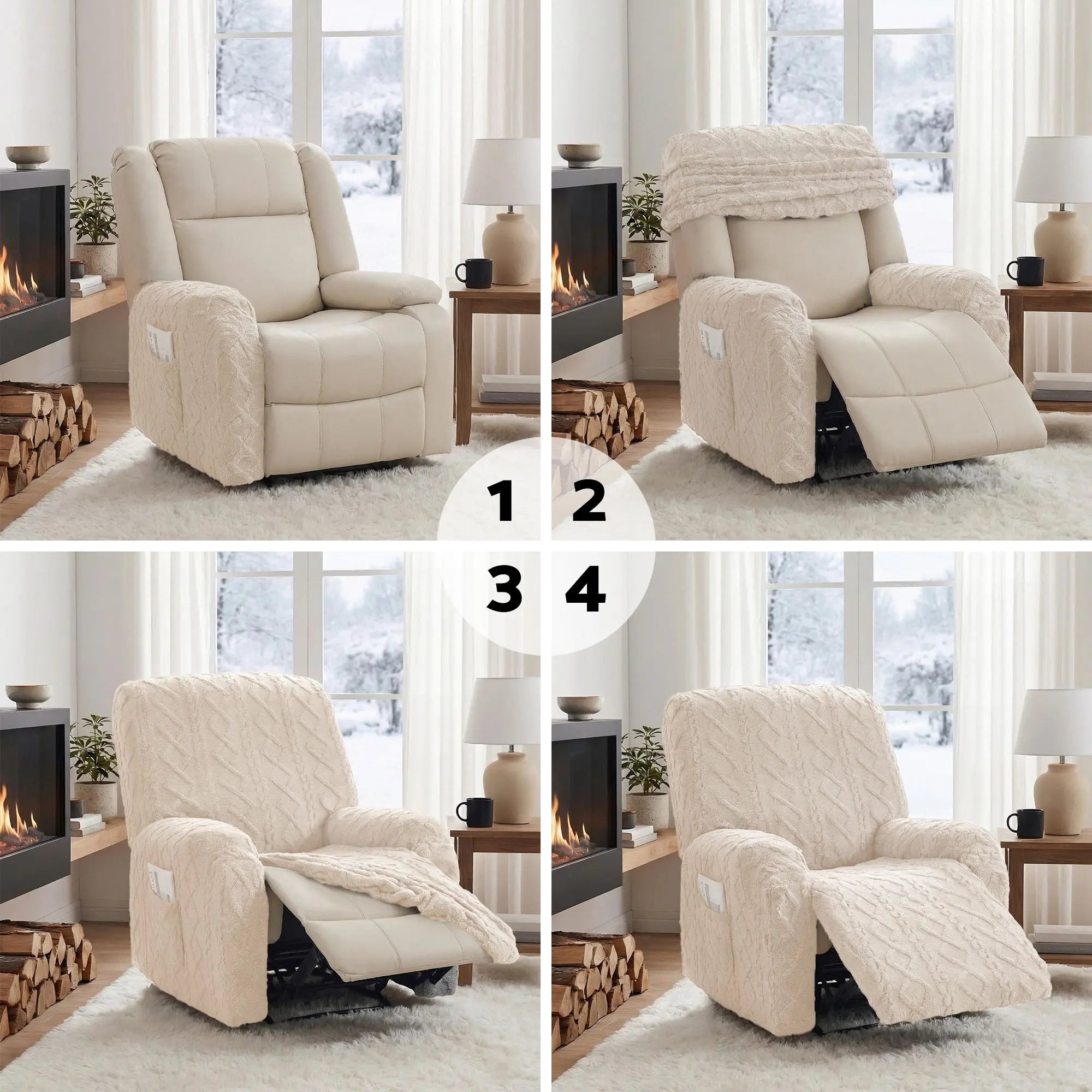 Artiss Recliner Chair Covers with Storage Side Pockets Beige Wholesale Hub