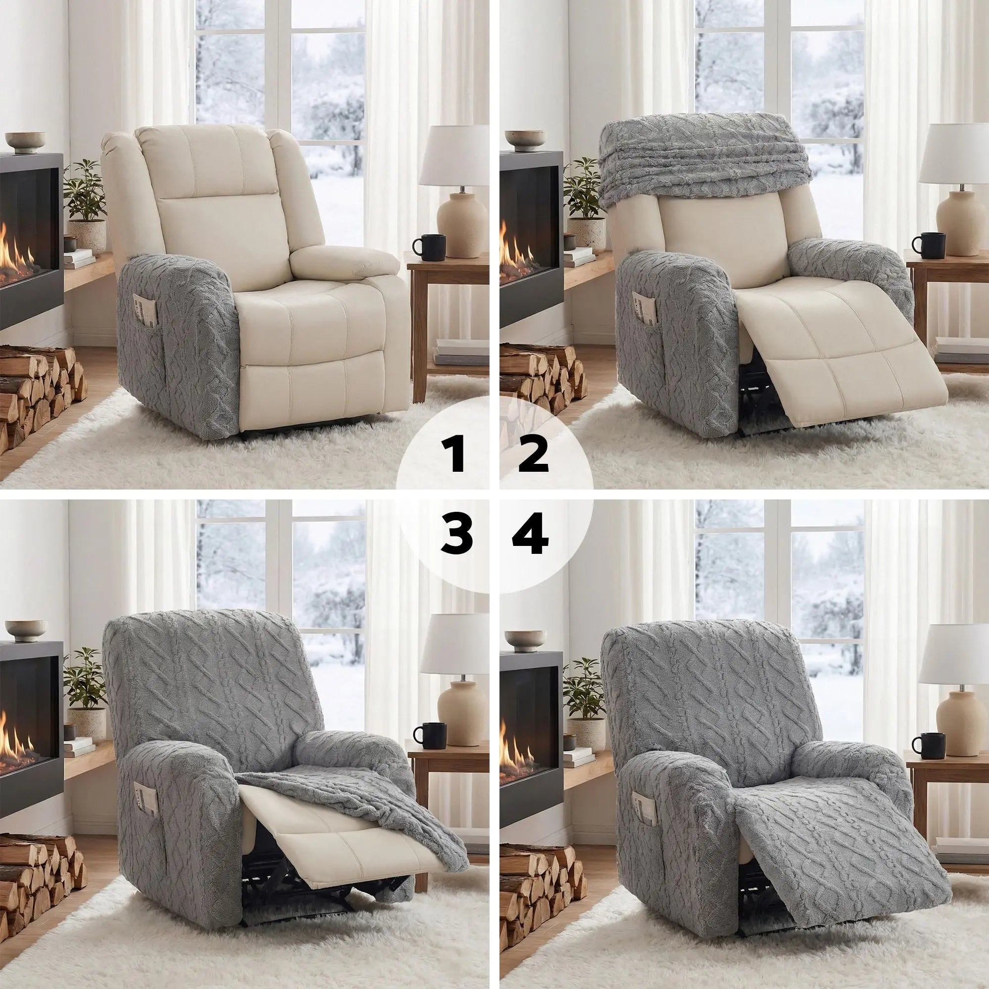 Artiss Recliner Chair Covers with Storage Side Pockets Grey Wholesale Hub