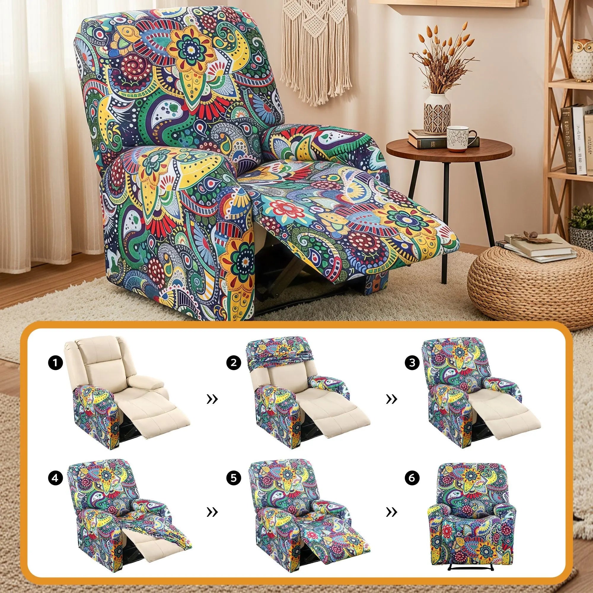 Artiss Stretch Kids Recliner Cover 4-Pieces Recliner Chair Slipcovers Printed Polyester Wholesale Hub