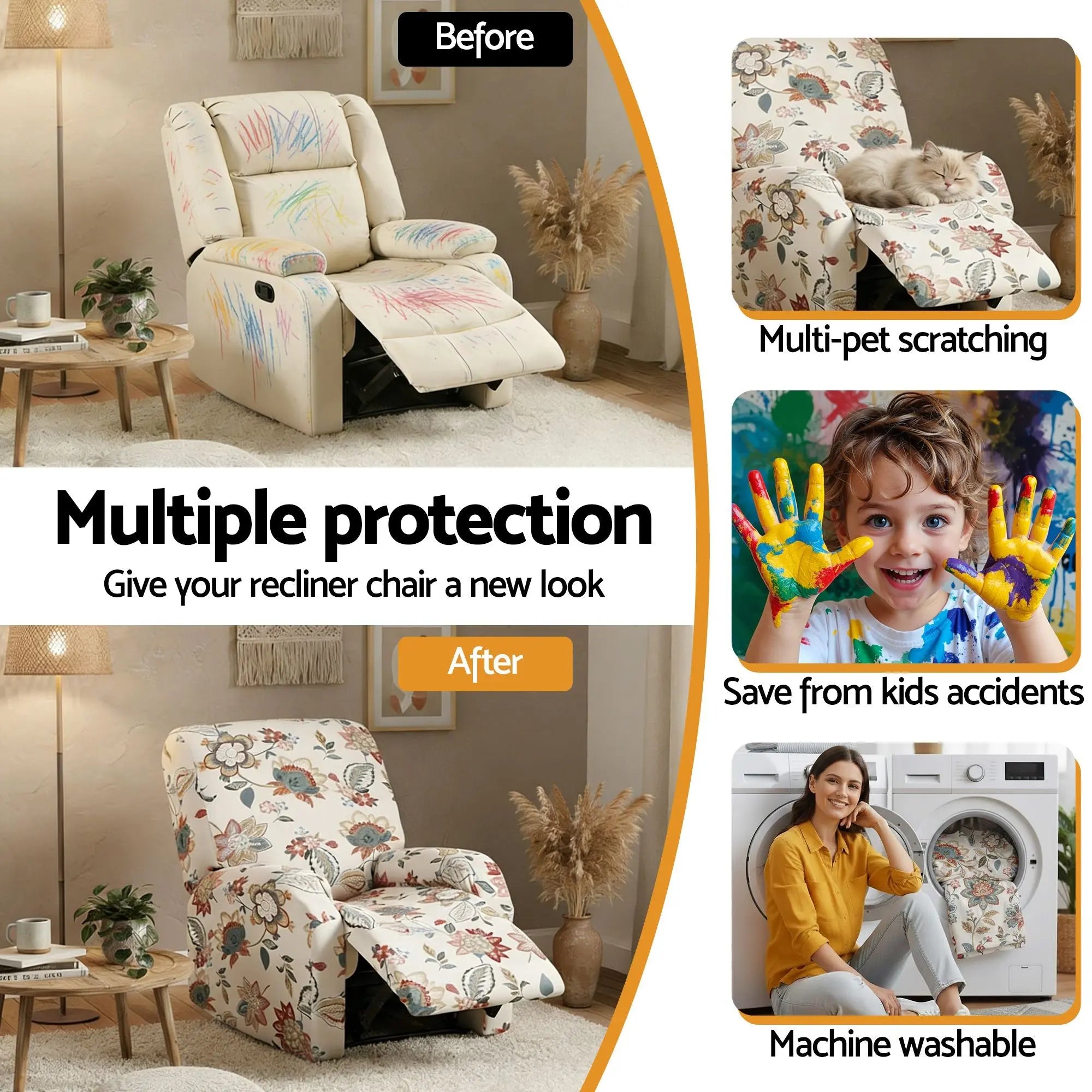 Artiss Stretch Kids Recliner Cover 4-Pieces Recliner Chair Slipcovers Printed Polyester Wholesale Hub
