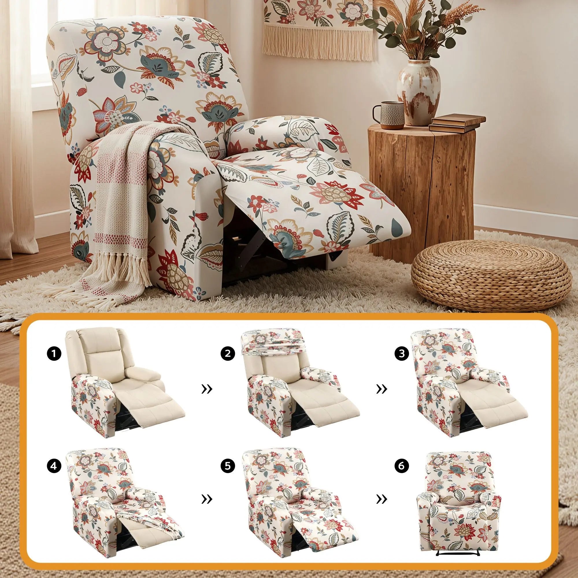 Artiss Stretch Kids Recliner Cover 4-Pieces Recliner Chair Slipcovers Printed Polyester Wholesale Hub