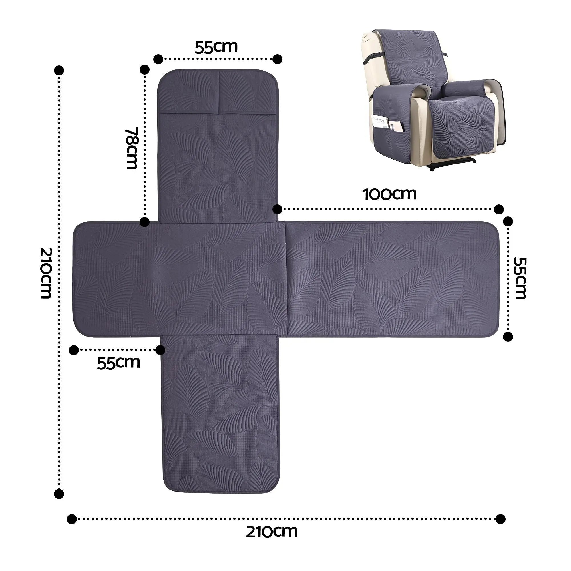 Artiss Quilted Recliner Chair Covers 100% Waterproof Recliner Slipcovers Grey Wholesale Hub