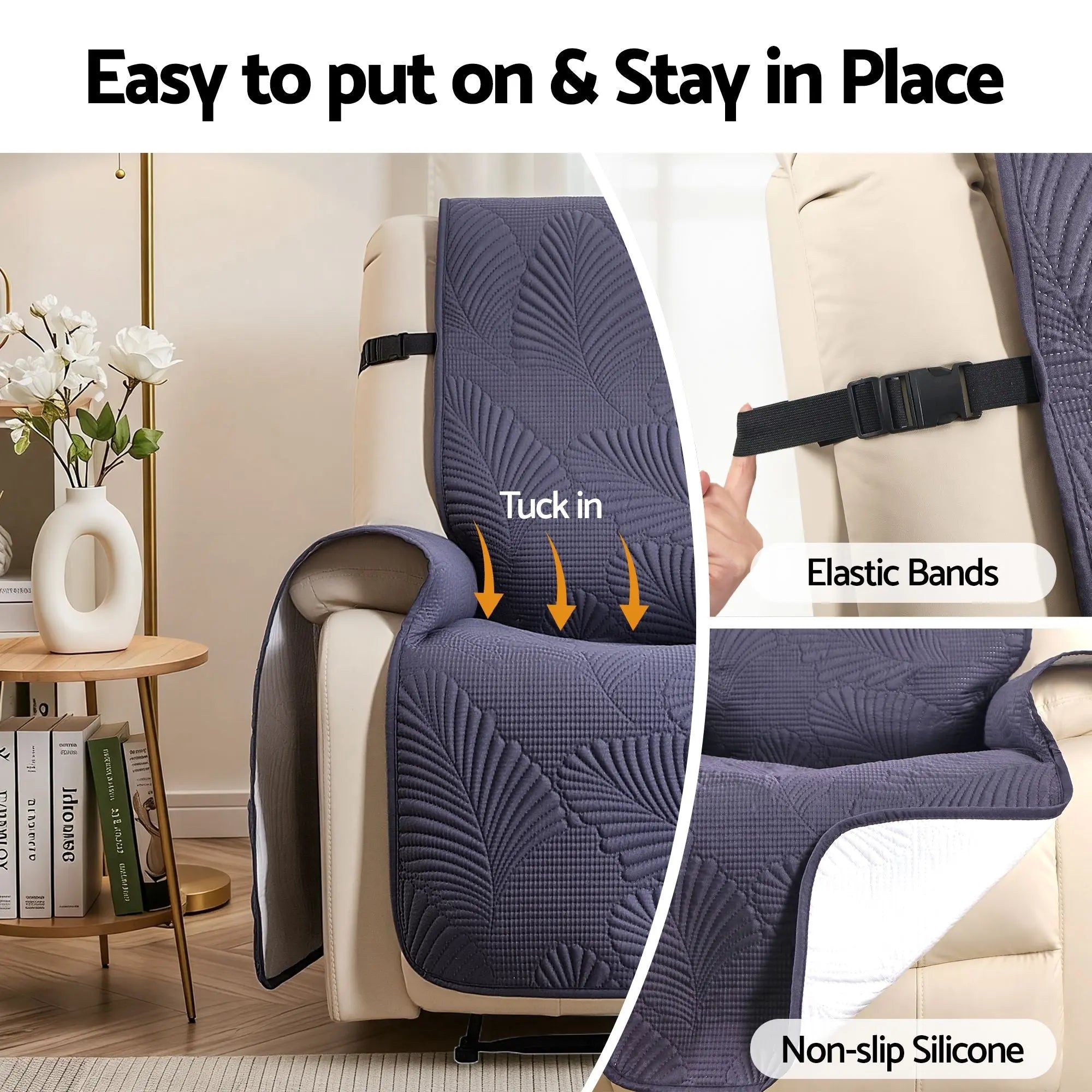 Artiss Quilted Recliner Chair Covers 100% Waterproof Recliner Slipcovers Grey Wholesale Hub