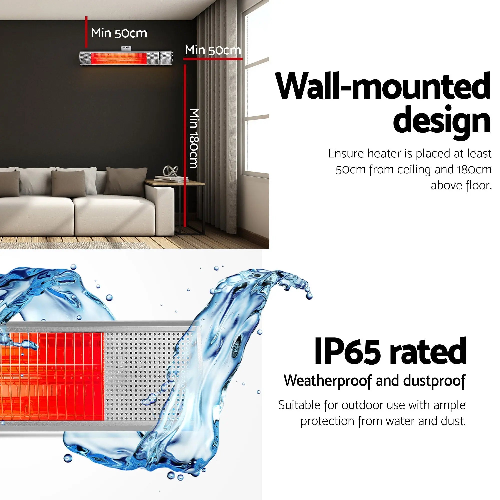 Devanti Electric Strip Heater Infrared Radiant Heaters 2000W Wholesale Hub