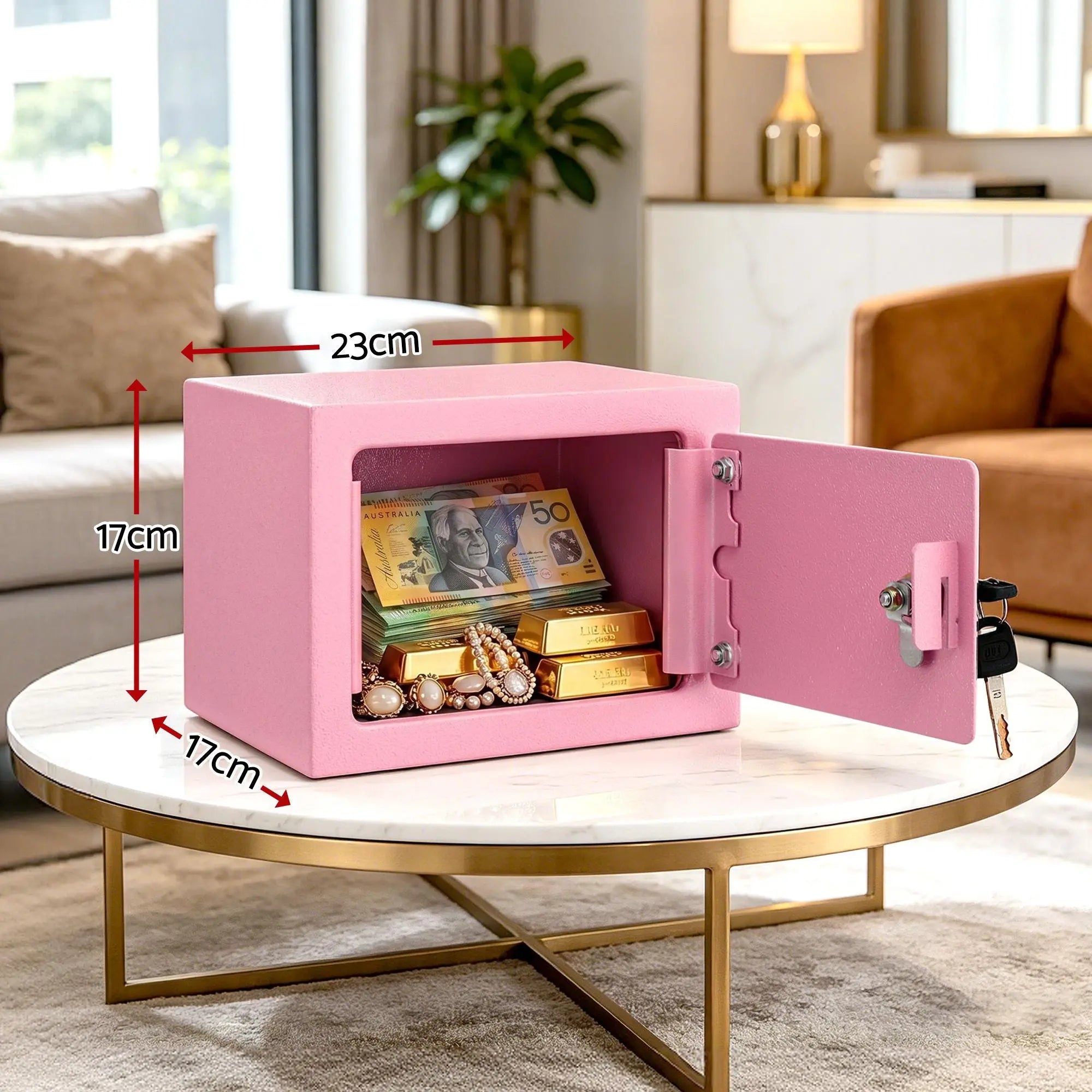UL-Tech 6.5L Small Safe Box with Key Lock for Cash Mini Home Security Safe Pink Wholesale Hub