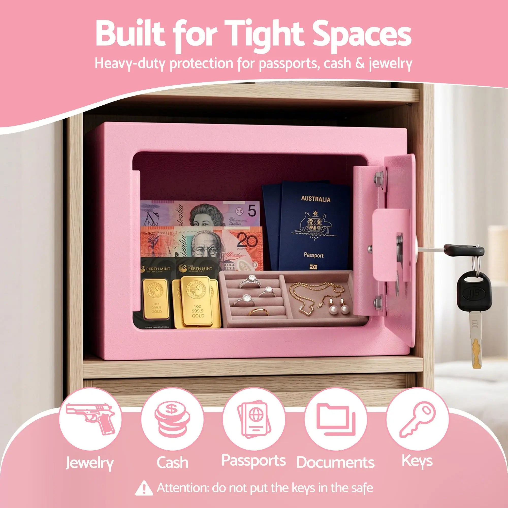 UL-Tech 6.5L Small Safe Box with Key Lock for Cash Mini Home Security Safe Pink Wholesale Hub