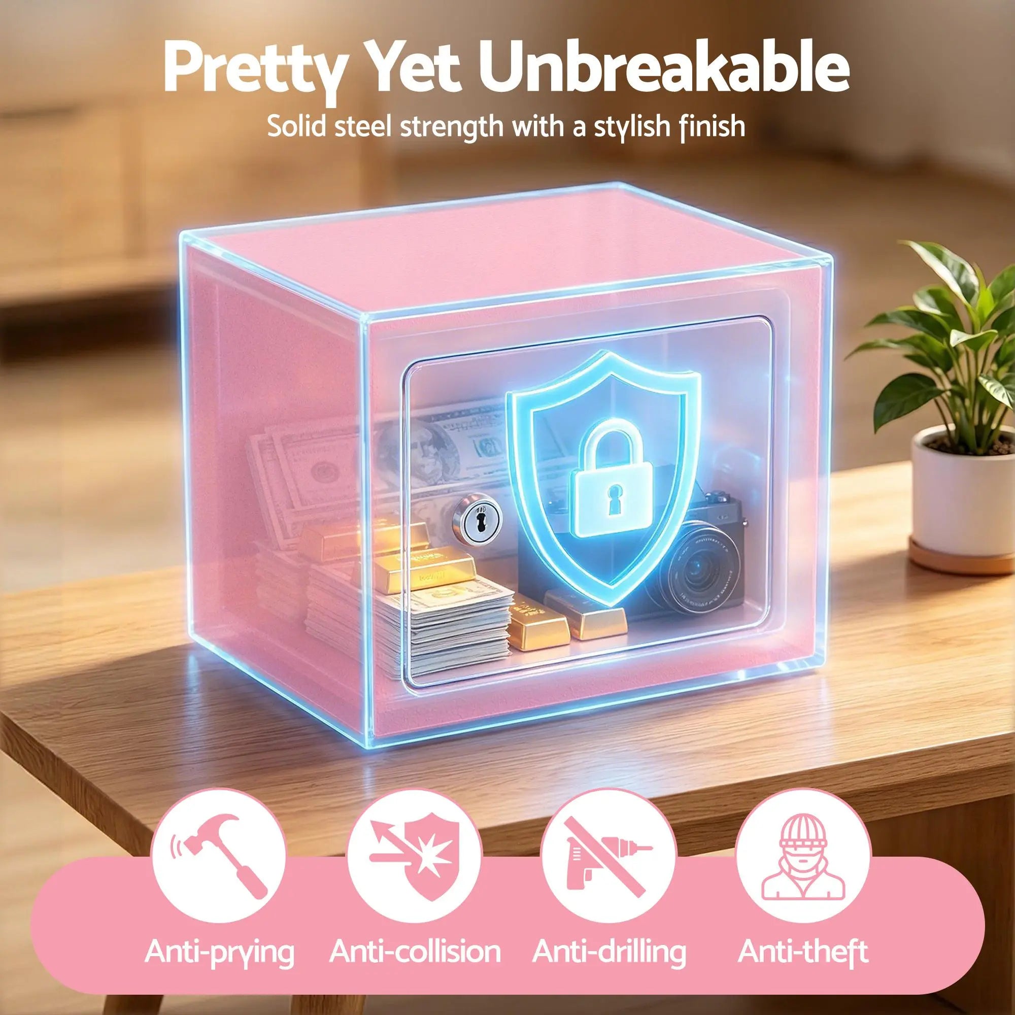 UL-Tech 6.5L Small Safe Box with Key Lock for Cash Mini Home Security Safe Pink Wholesale Hub