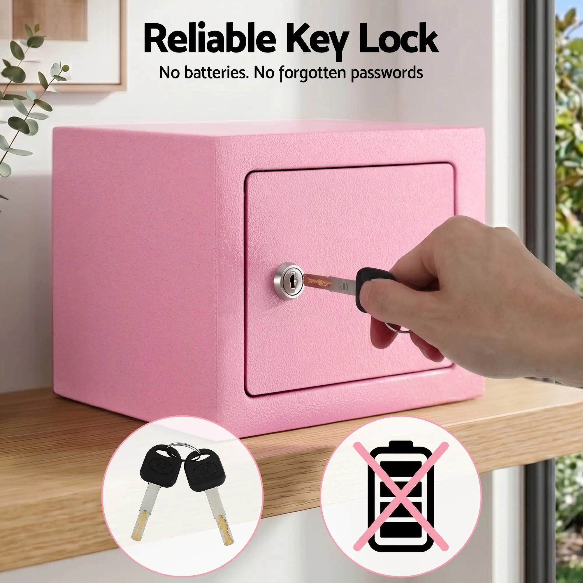 UL-Tech 6.5L Small Safe Box with Key Lock for Cash Mini Home Security Safe Pink Wholesale Hub