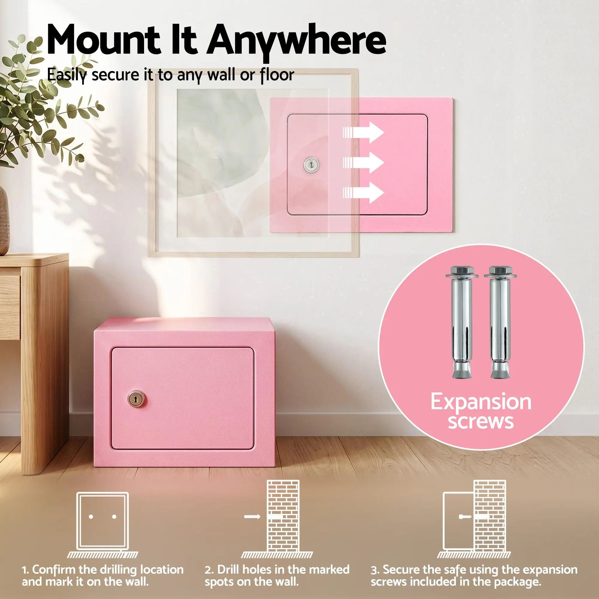 UL-Tech 6.5L Small Safe Box with Key Lock for Cash Mini Home Security Safe Pink Wholesale Hub