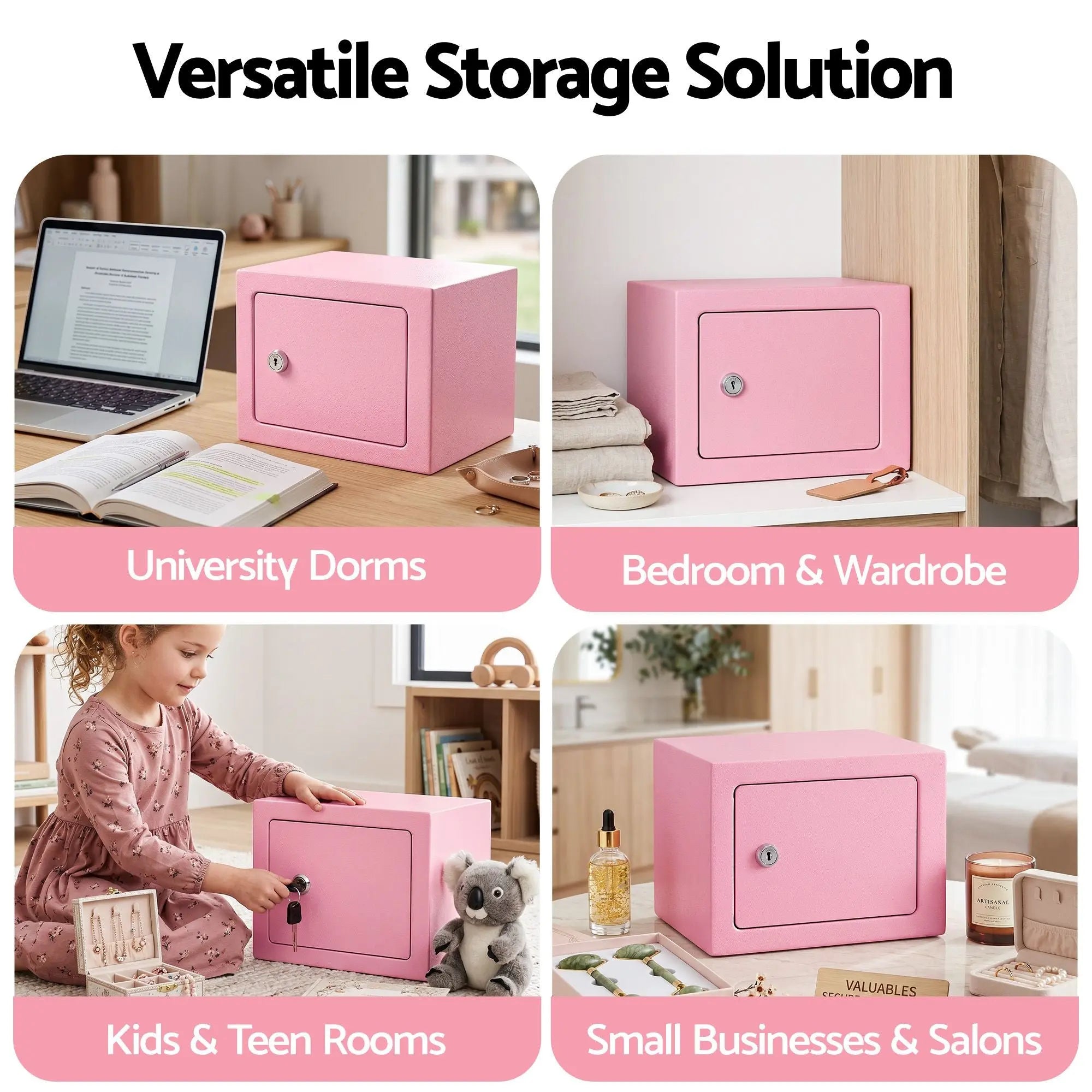 UL-Tech 6.5L Small Safe Box with Key Lock for Cash Mini Home Security Safe Pink Wholesale Hub