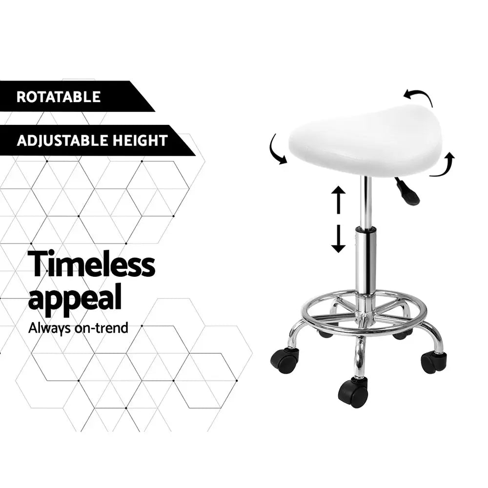 Artiss Salon Stool Saddle Swivel Chair White Wholesale Hub