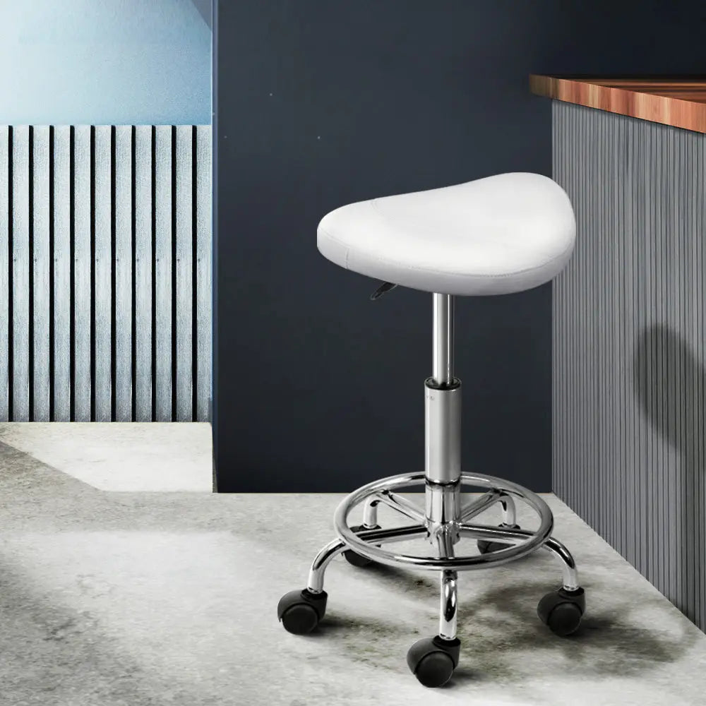 Artiss Salon Stool Saddle Swivel Chair White Wholesale Hub