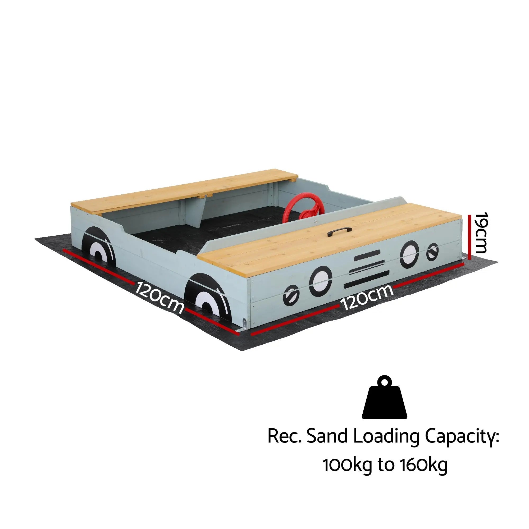 Keezi Wooden Car Sandpit Kids Sandbox Outdoor Play Toy w/ Storage Ground Sheet 120cm Wholesale Hub