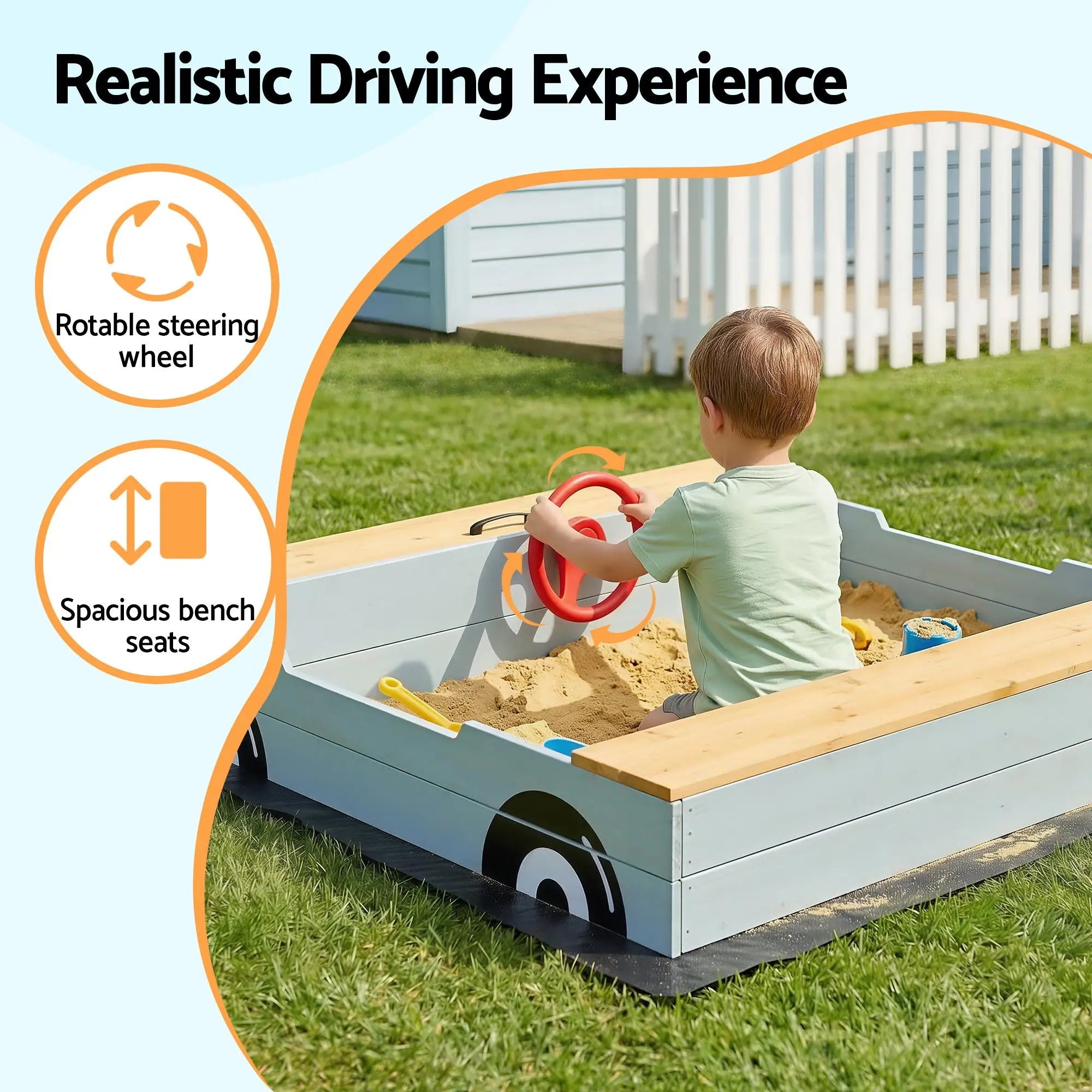 Keezi Wooden Car Sandpit Kids Sandbox Outdoor Play Toy w/ Storage Ground Sheet 120cm Wholesale Hub