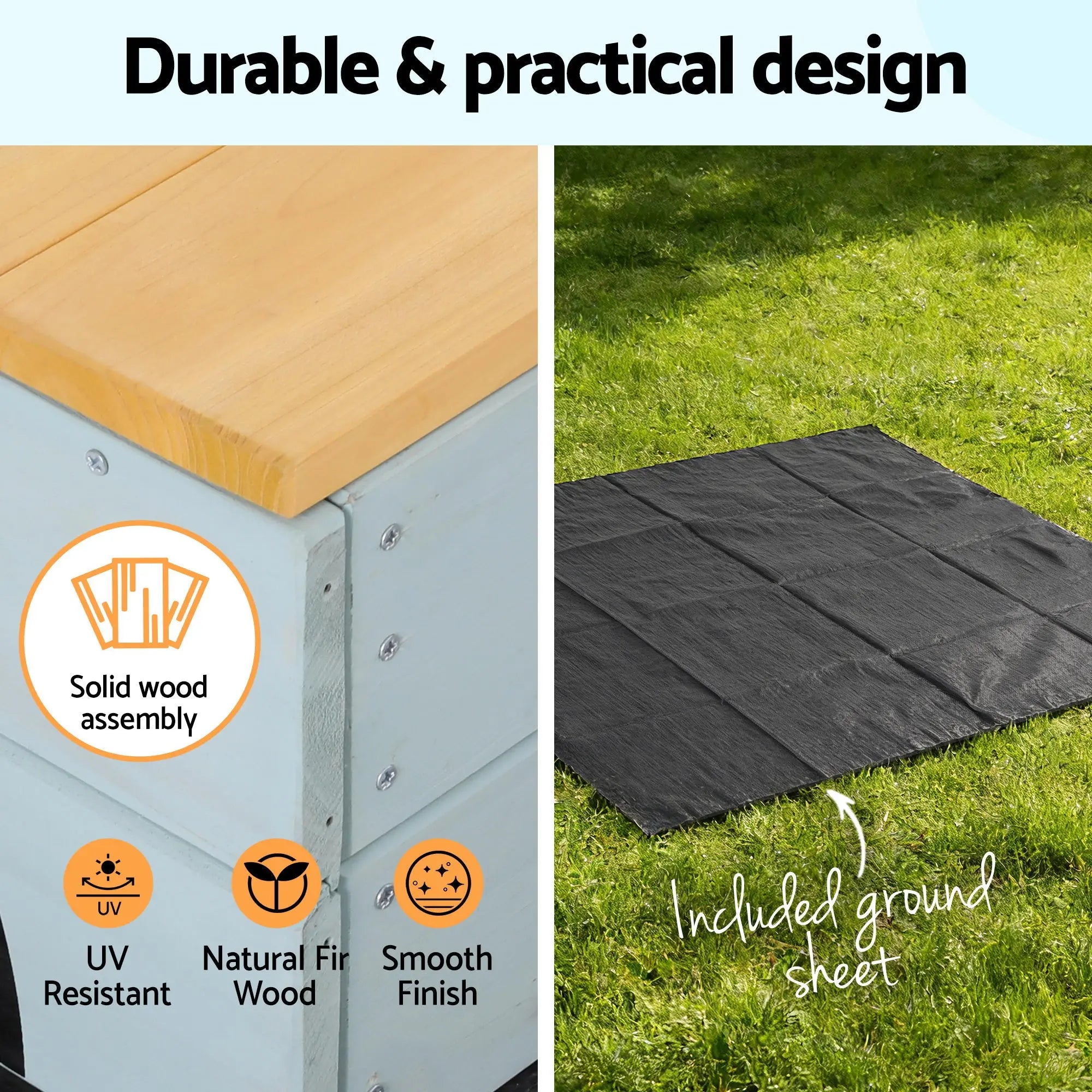 Keezi Wooden Car Sandpit Kids Sandbox Outdoor Play Toy w/ Storage Ground Sheet 120cm Wholesale Hub