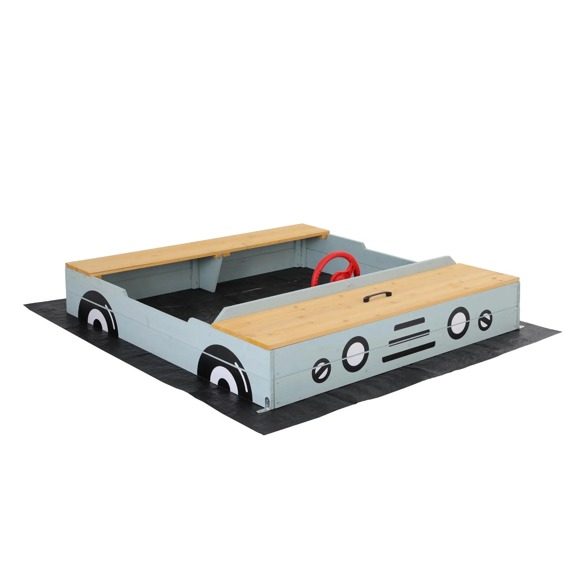 Keezi Wooden Car Sandpit Kids Sandbox Outdoor Play Toy w/ Storage Ground Sheet 120cm Wholesale Hub