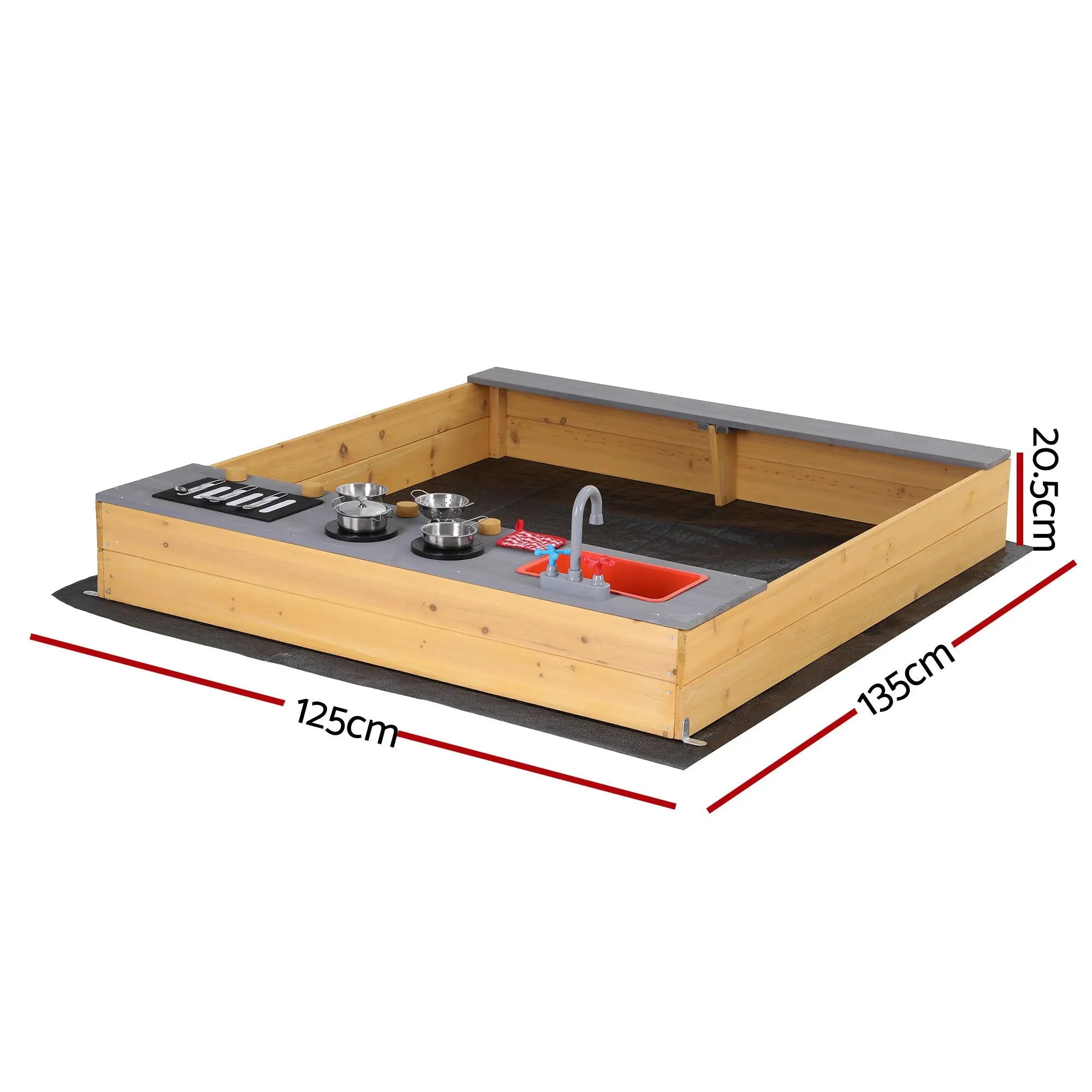 Keezi Wooden Sandpit Sand Pit Outdoor Kids Toy Box Mud Kitchen Sink Storage Bench Wholesale Hub