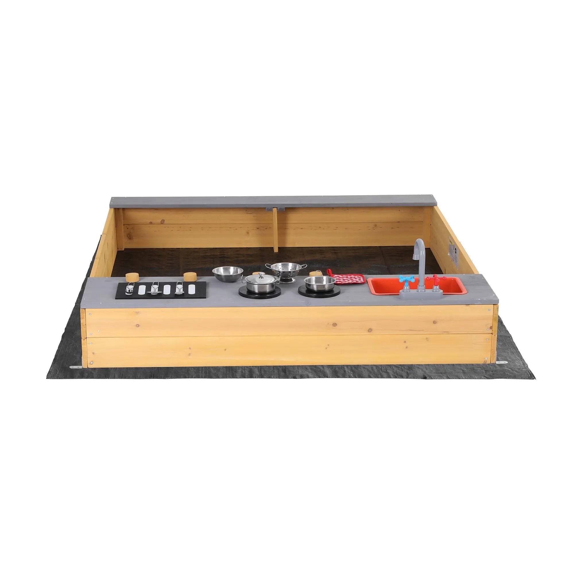 Keezi Wooden Sandpit Sand Pit Outdoor Kids Toy Box Mud Kitchen Sink Storage Bench Wholesale Hub