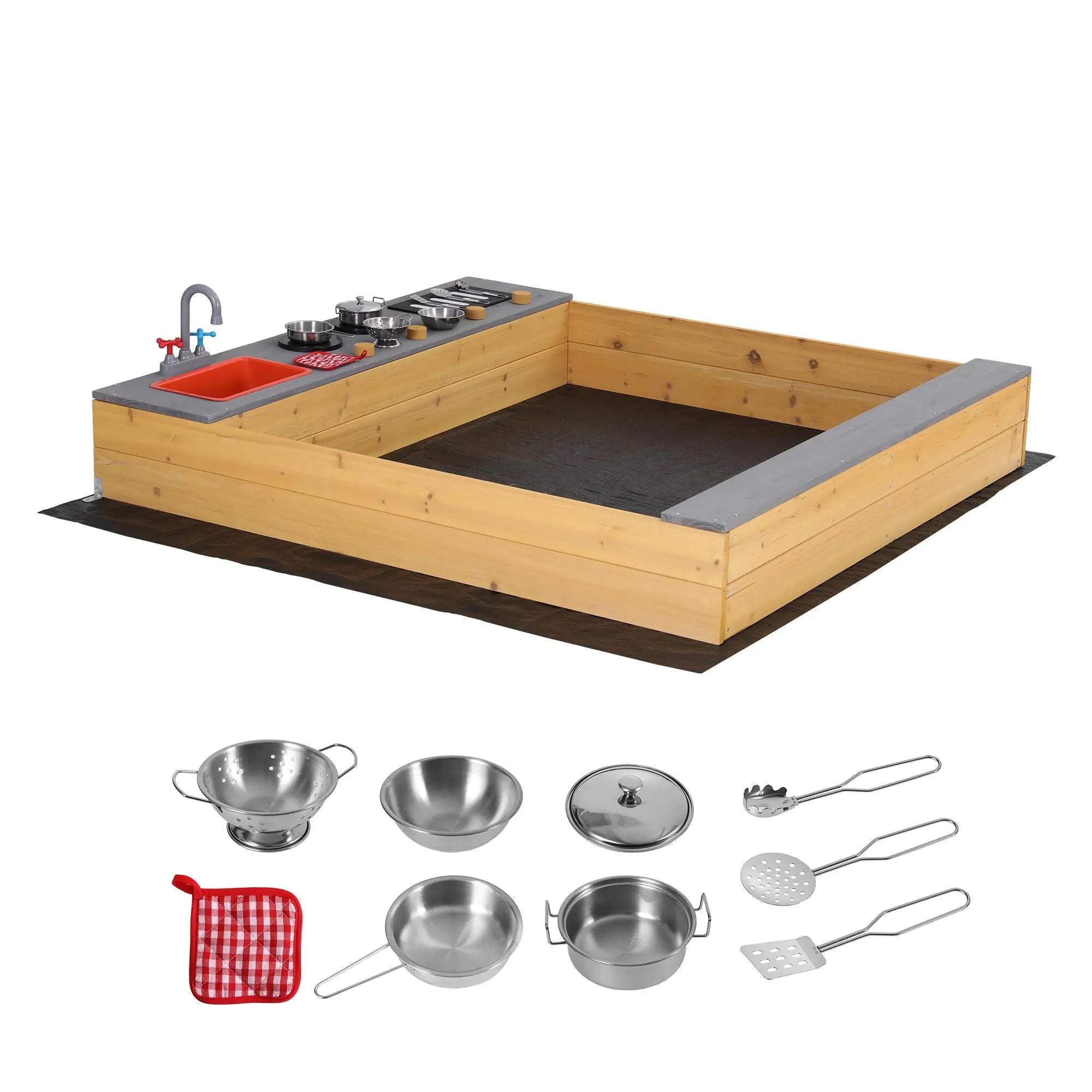 Keezi Wooden Sandpit Sand Pit Outdoor Kids Toy Box Mud Kitchen Sink Storage Bench Wholesale Hub