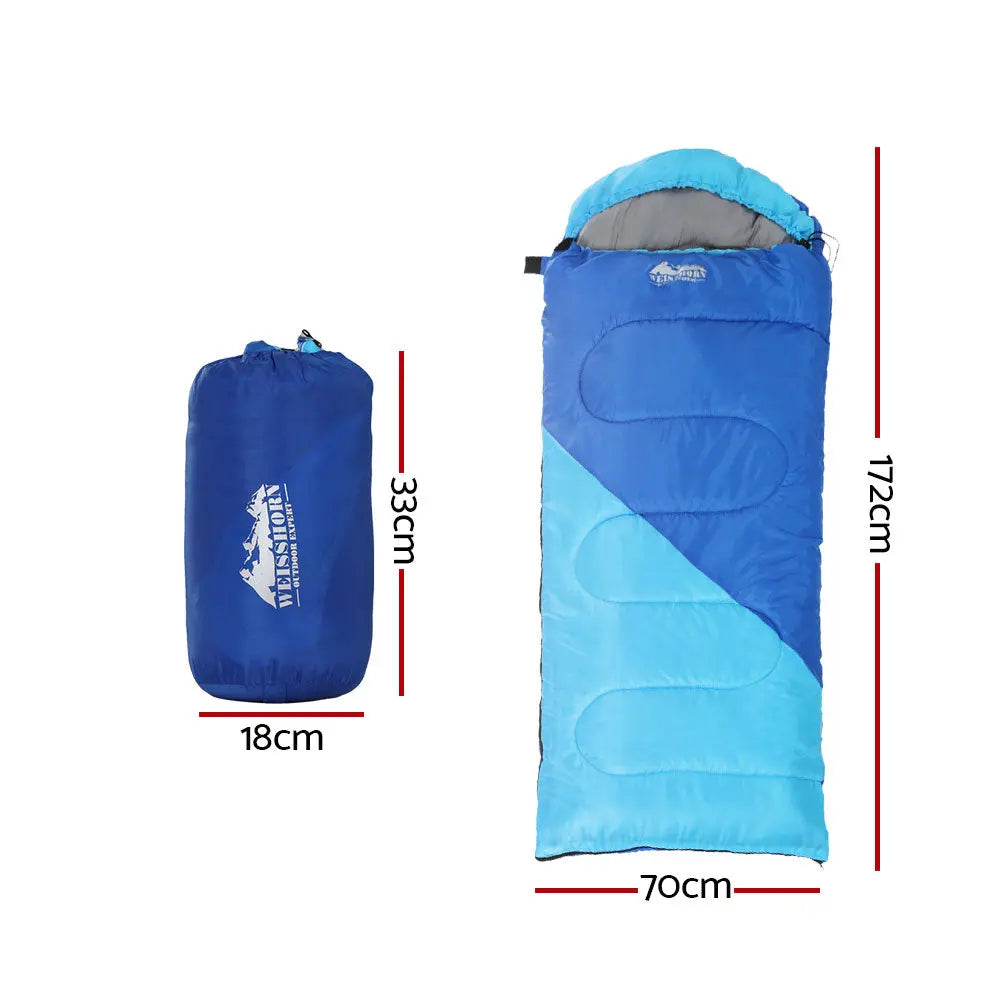 Weisshorn Sleeping Bag Kids Single 172cm Thermal Camping Hiking Blue Wholesale Hub