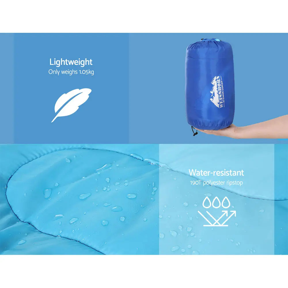 Weisshorn Sleeping Bag Kids Single 172cm Thermal Camping Hiking Blue Wholesale Hub