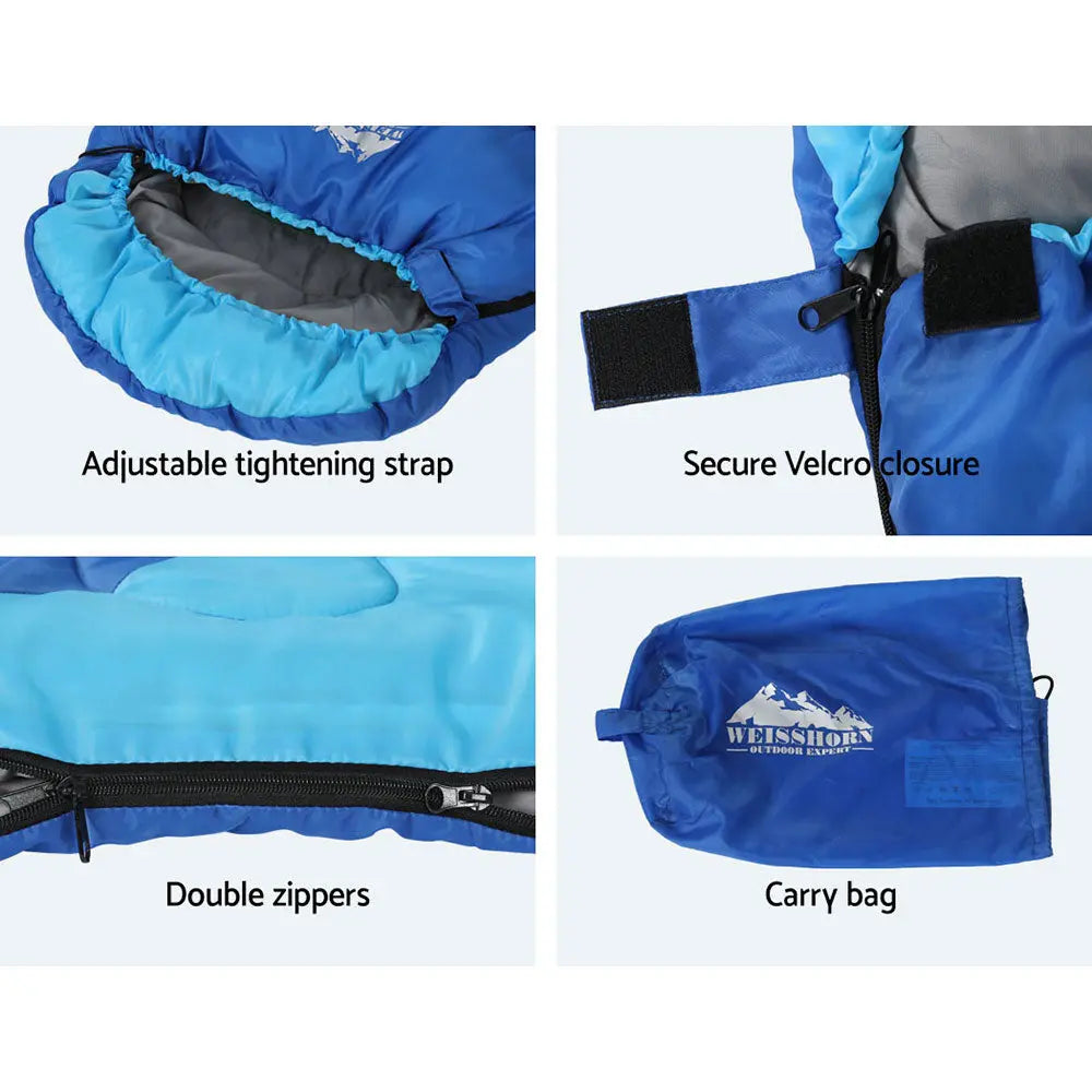 Weisshorn Sleeping Bag Kids Single 172cm Thermal Camping Hiking Blue Wholesale Hub