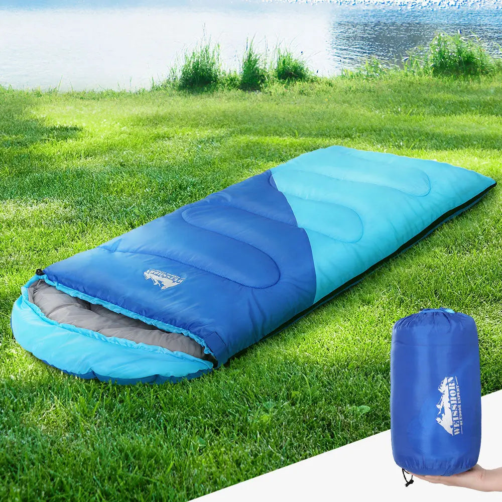 Weisshorn Sleeping Bag Kids Single 172cm Thermal Camping Hiking Blue Wholesale Hub