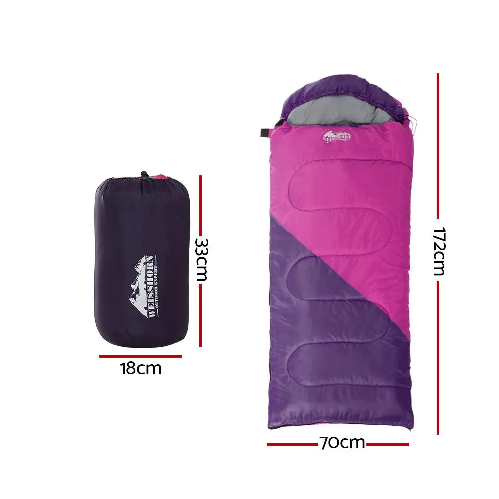 Weisshorn Sleeping Bag Kids Single 172cm Thermal Camping Hiking Pink Wholesale Hub