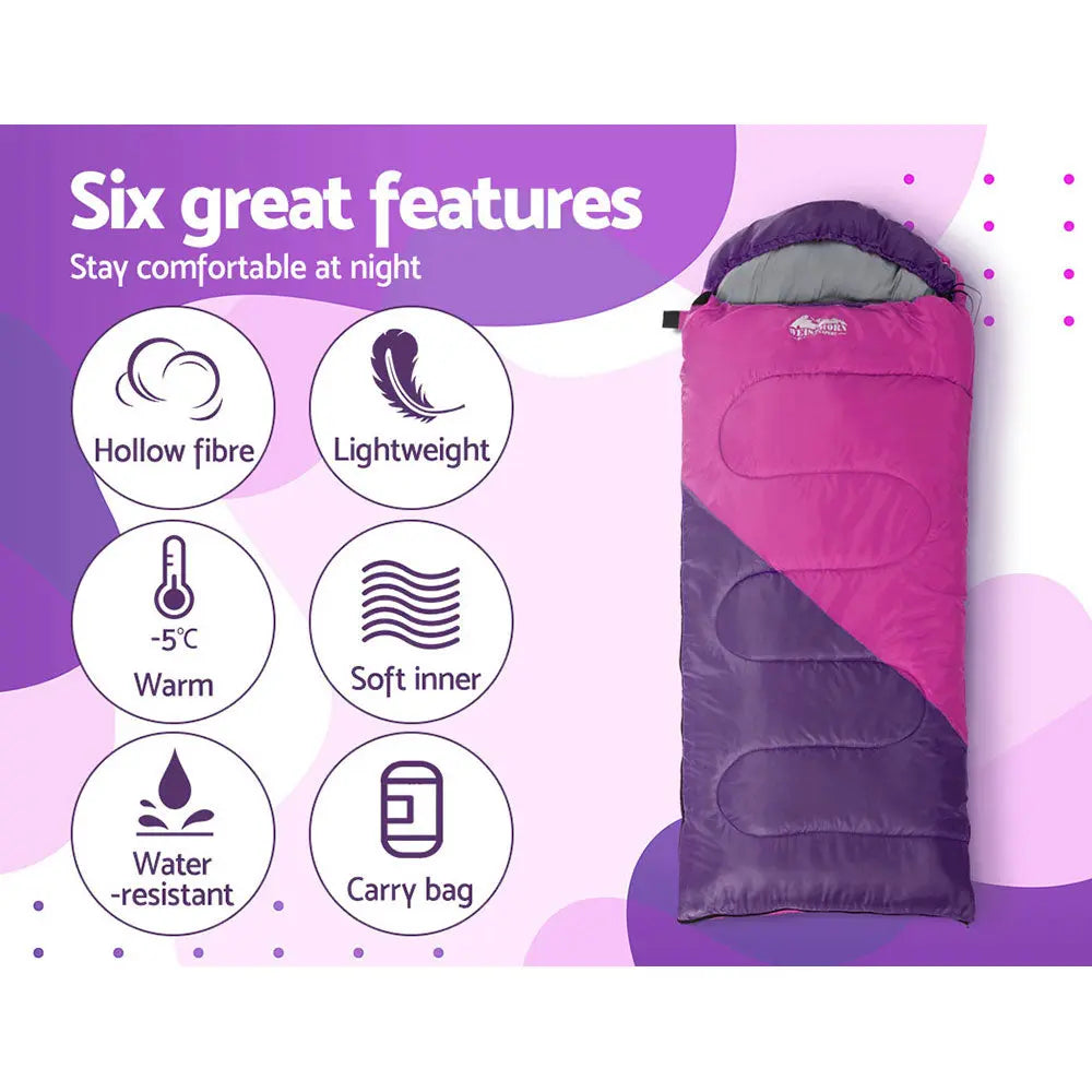 Weisshorn Sleeping Bag Kids Single 172cm Thermal Camping Hiking Pink Wholesale Hub