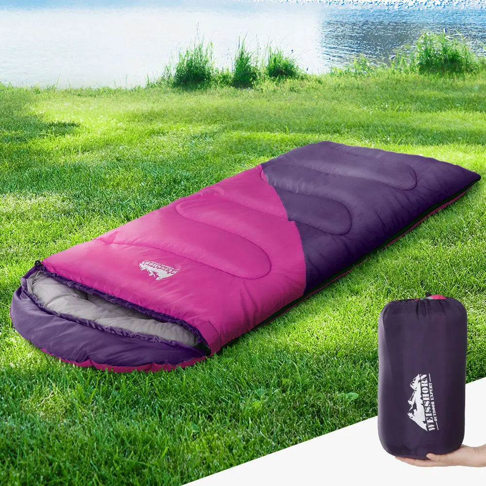 Weisshorn Sleeping Bag Kids Single 172cm Thermal Camping Hiking Pink Wholesale Hub