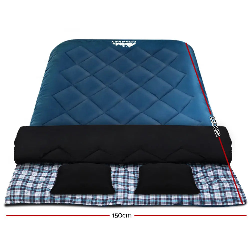 Weisshorn Sleeping Bag Double Pillow Thermal Camping Hiking Tent Blue -10°C Wholesale Hub