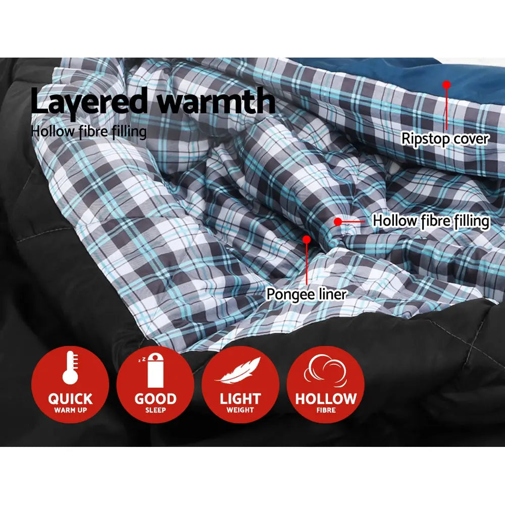 Weisshorn Sleeping Bag Double Pillow Thermal Camping Hiking Tent Blue -10°C Wholesale Hub