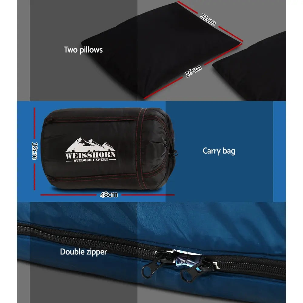 Weisshorn Sleeping Bag Double Pillow Thermal Camping Hiking Tent Blue -10°C Wholesale Hub
